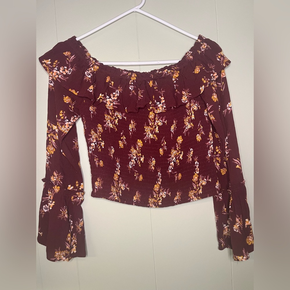 Altar’d State Floral Off-Shoulder Top - Burgundy